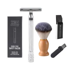 1 Set Men's Shaving kit Razor kit  Classic Safety Shaving Razor+Beard Brush with Wooden Handle + 1 Box of Blades For Man Men