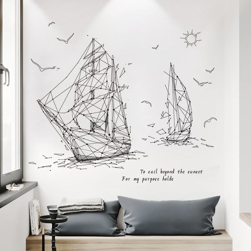 Abstract Whale Wall Stickers for Living room Bedroom Sofa Wall Decor Removable Vinyl Wall Decal Home Decor Unicor Sailboat Deer
