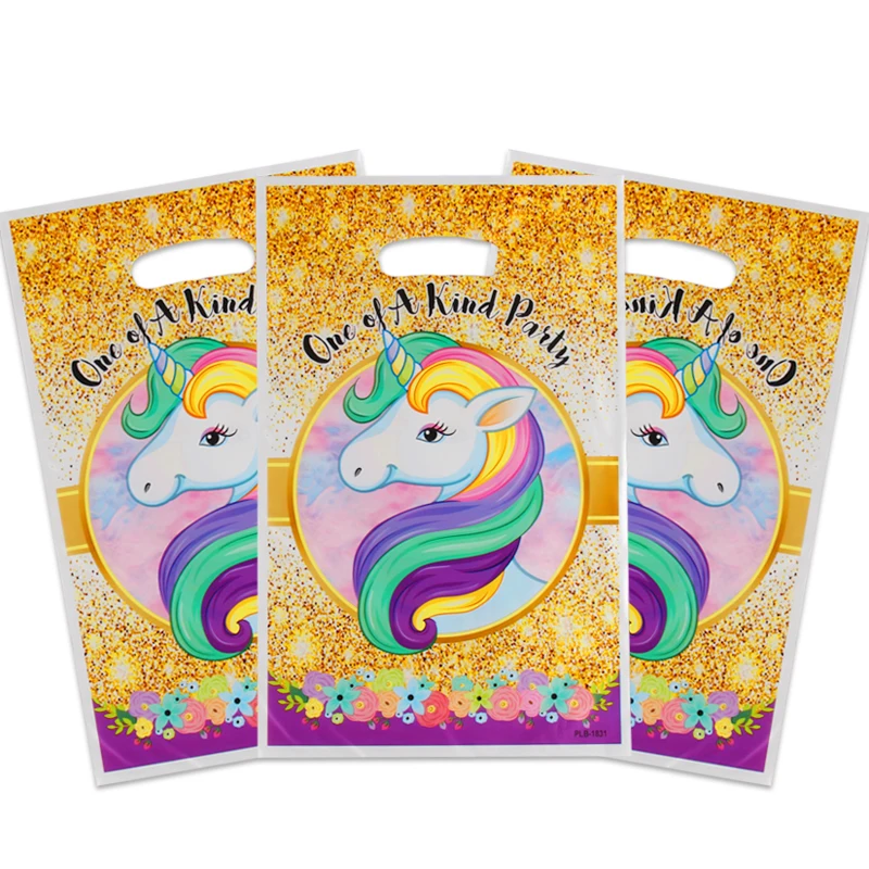 10 шт. подарочные сумки для детей с днем рождения украшения для детского душа Джунгли Тема животных пластиковые сумки для награбления товары для мероприятий - Цвет: Unicorn