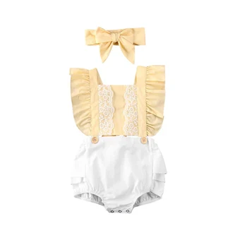 

2020 Summer Sleeveless Newborn Baby Girl Boy Clothes Lace Patchwork Print Romper Jumpsuit Soft Baby Outfit 2 Piece