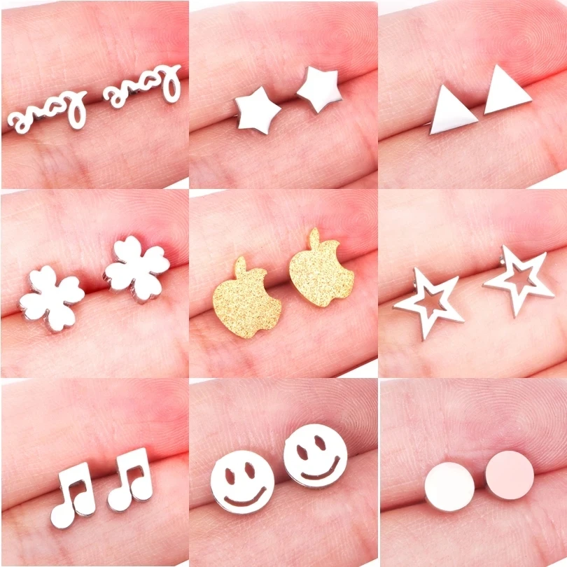 Girl Earrings Stainless-Steel Flower/round Women for Daily-Wear