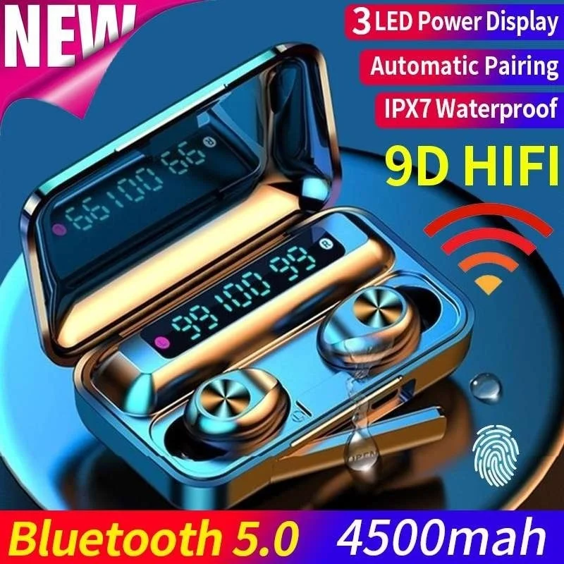 Bluetooth V5.0 CVC8.0 сенсорный 9D Hi Fi стерео беспроводные наушники с зарядный чехол 4500 мАч