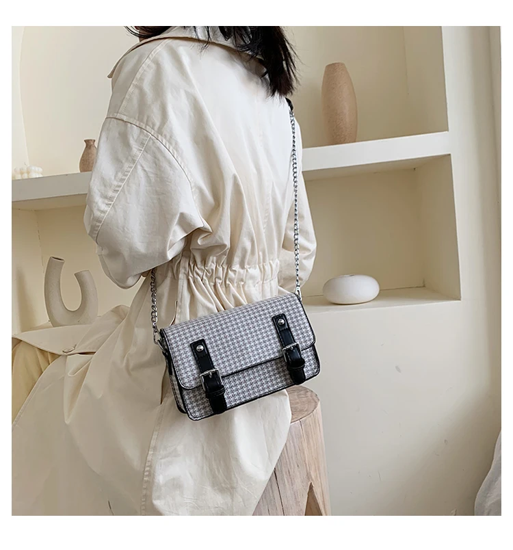 Новая мини-сумка женская мода ins ultra fire ретро ткань с узором в гусиную лапку сумка-мессенджер с простым стилем сумки через плечо