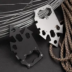 Porte clés multifonction créatif en acier inoxydable, EDC carte à outils, clé d'urgence à tire bouchon pour l'extérieur et la maison, 1 pièce 