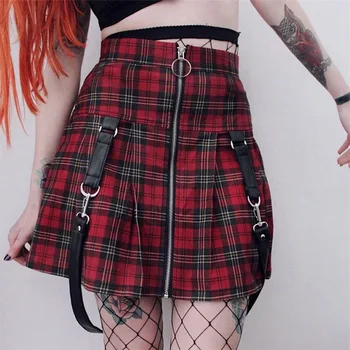 

Womens Tartan Check Print Ladies Pleated Zipper Waist Skirt