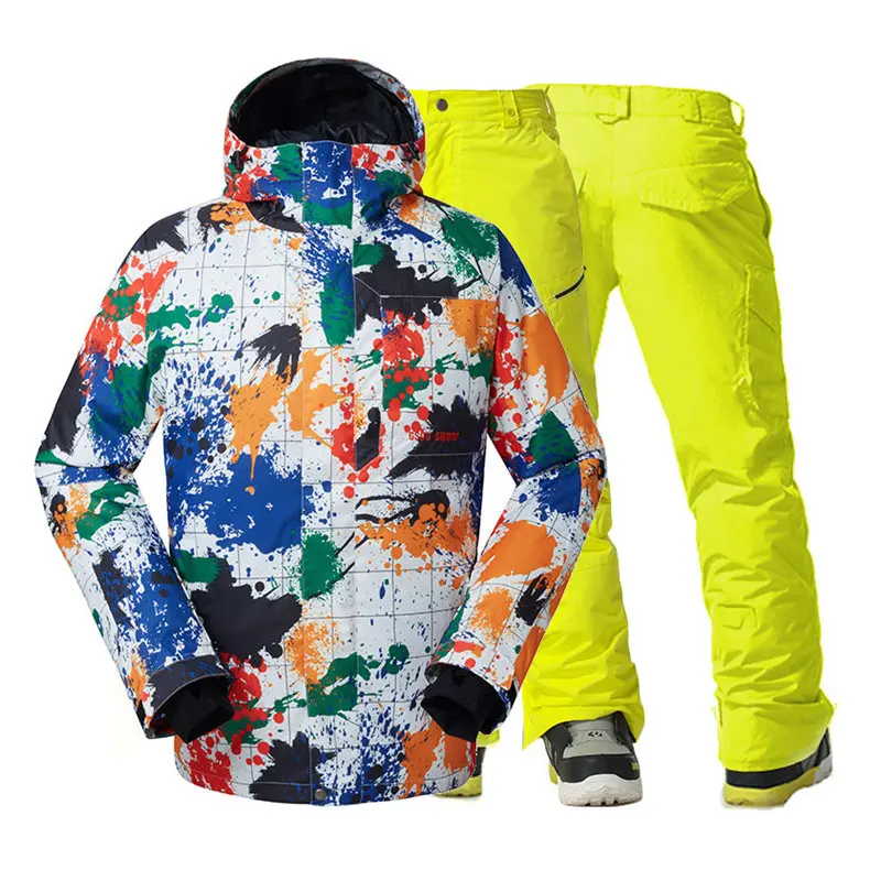 GSOU зимний мужской зимний костюм спортивные куртки Сноубординг одежда водонепроницаемая ветрозащитная пропускающая воздух лыжная куртка+ зимние комбинезоны
