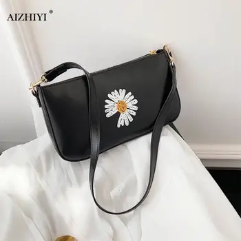 

Daisy Flower Women Handbag Leather Female Retro Underarm Shoulder Tote Bag
