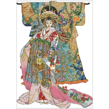 

Kimono lady illustration patterns Counted Cross Stitch 11CT 14CT 18CT DIY Cross Stitch Kit Embroidery Needlework Sets home decor
