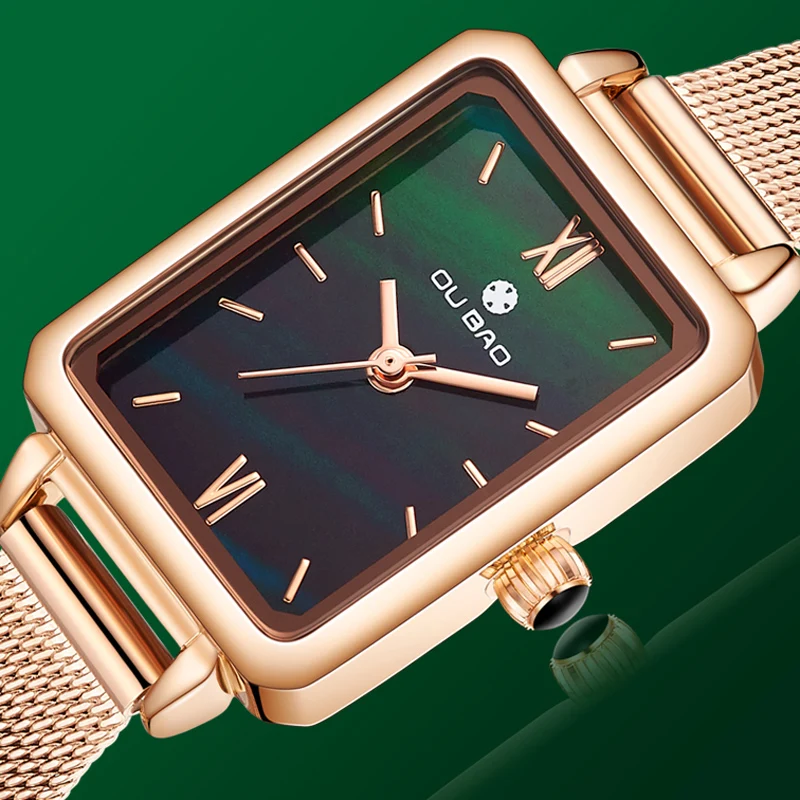 Women's Luxury Rosegold Watch Ladies Creative Rectangle Dress Quartz Wrist Watch Female Clock Stainless Steel Bracelet Relogio