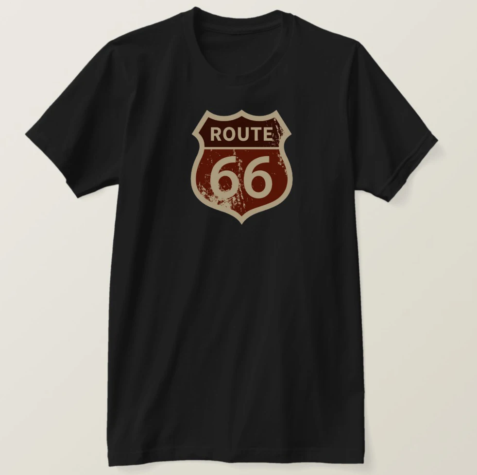 2019 Мужская футболка с принтом Хлопковая мужская Винтажная коротким рукавом ROUTE 66
