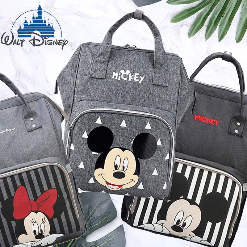 Sac à couches de voyage Disney Mickey Mouse | Sac de poussette imperméable, sac à dos pour bébé avec USB chauffe-biberon et maman, sac à couches