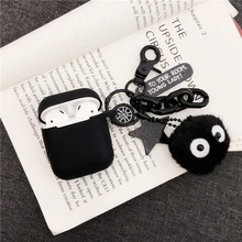 Black Totoro Briquettes Doll Key Ring Silicone Case for Apple airpods Case Accessories Bluetooth Earphone Cases Protective Cover