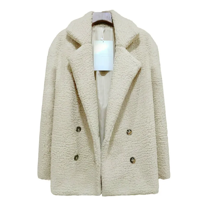 Зимнее двубортное пальто Свободное пушистое пальто из искусственного меха женская разноцветная куртка большого размера 3xl 4xl 5xl Женская