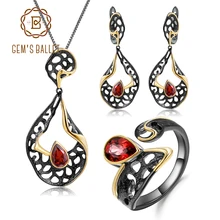 GEM'S балетные 925 пробы, серебряная спираль, неправильное кольцо, набор из сережек и кулона, натуральный гранат, ручной работы, набор женских ювелирных изделий