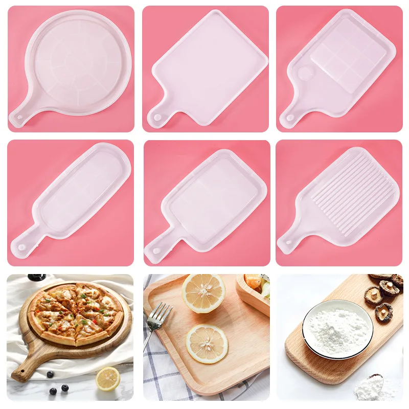 Rectangle Round Handle Tray Crystal Silicone Mold Snack Fruit Plate Coaster Epoxy Resin Molds DIY Home Table Decoration Crafts