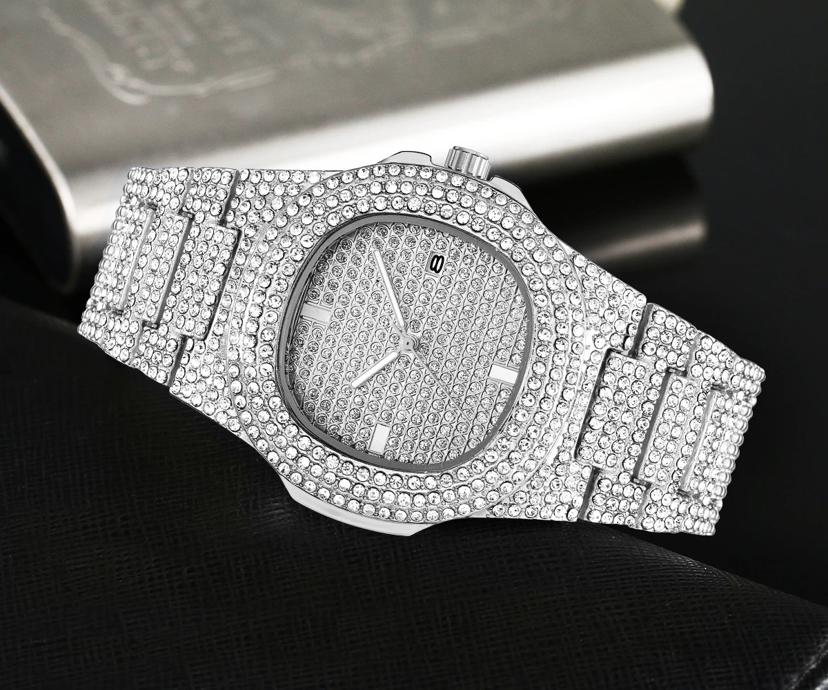 Homme Top marque diamant hommes Quartz or HIP HOP montres en acier inoxydable montre horloge Relogio Masculino livraison directe_voghion.com