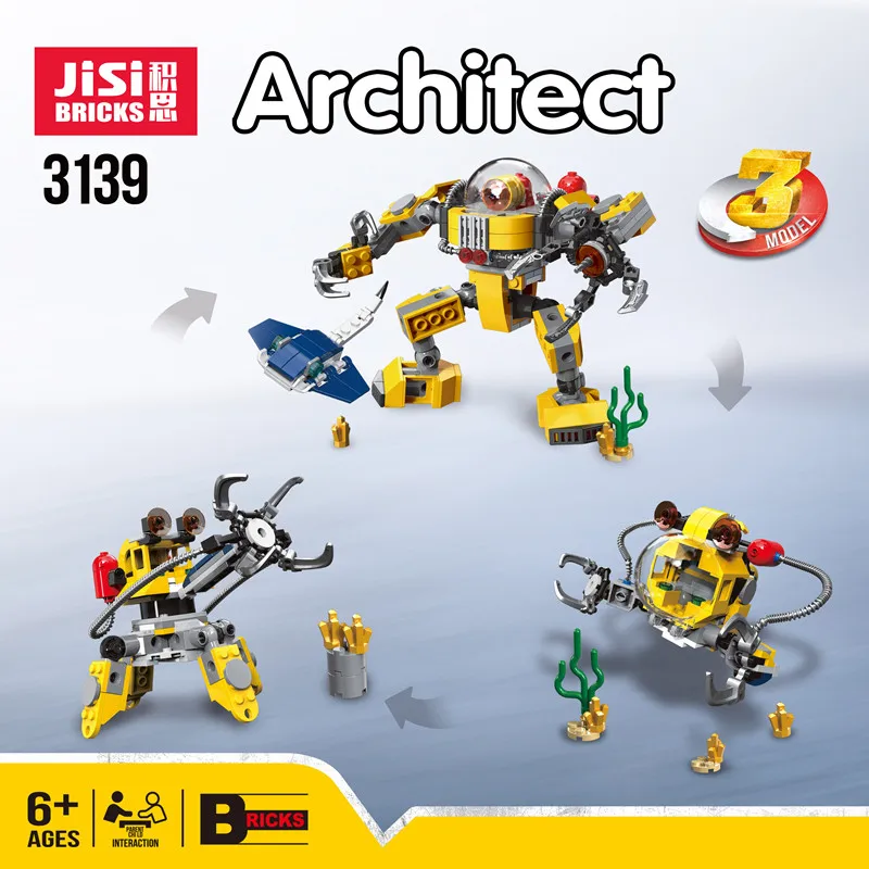 Cena Creator 3w1 podwodny Robot żuraw zestaw klocków budowlanych cegły miasto klasyczny model dla dzieci zabawki dla dzieci prezent