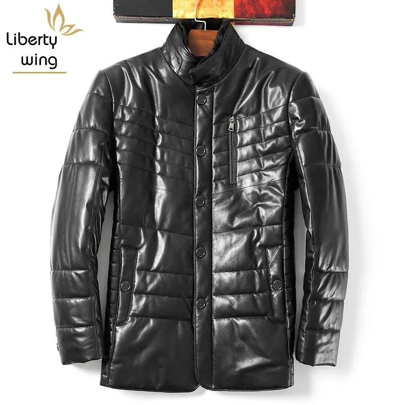 

Genuine Leather Jackets For Men Fashion Black Sheepskin White Duck Down Coats With Mink Fur Collar Winter Thick Warm 2020 New