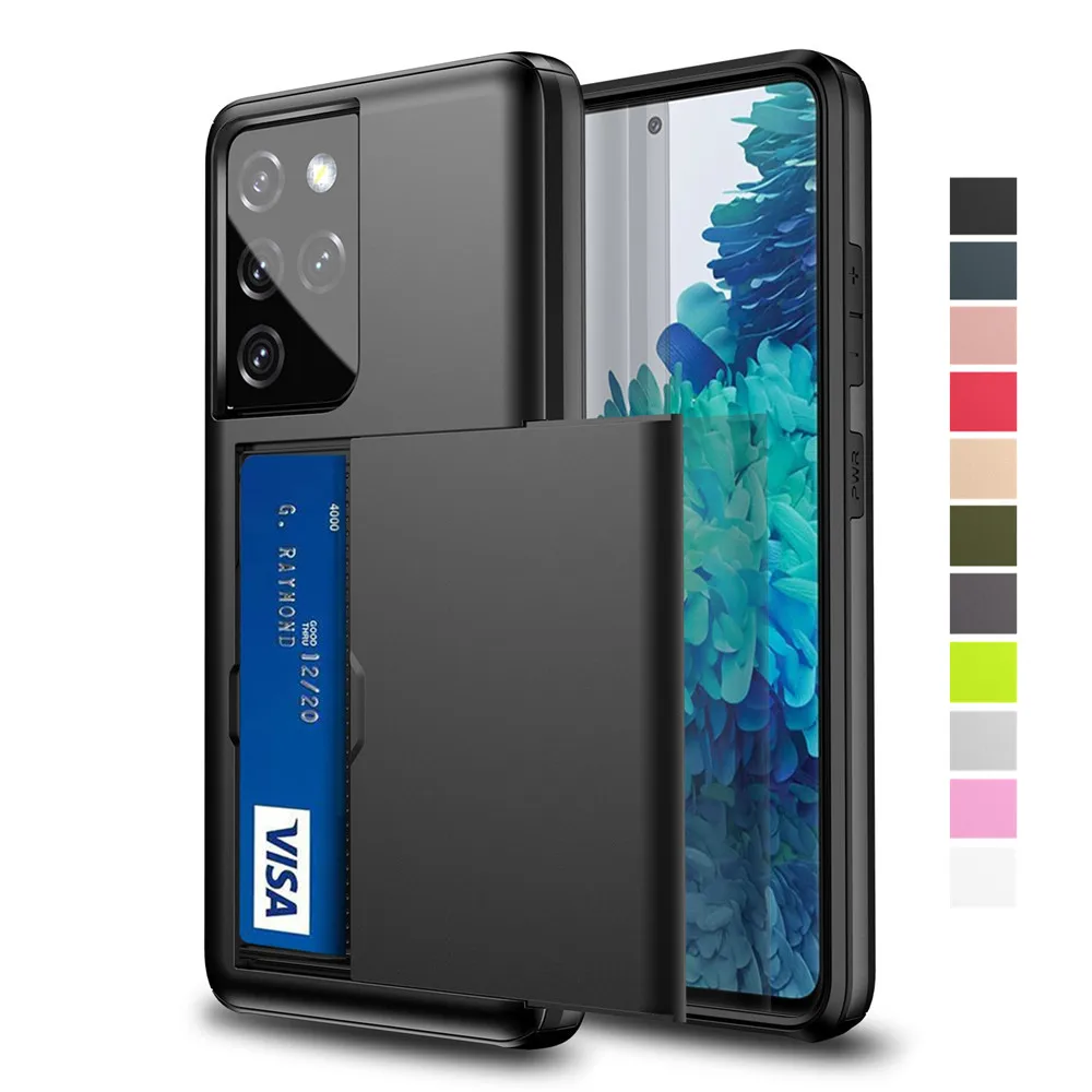 Slide Card Slots Holder Case Cover For Samsung Galaxy S21