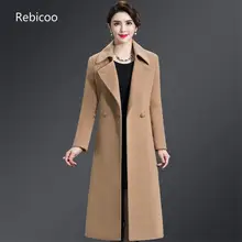 Повседневное женское Шерстяное Пальто размера плюс 4XL, осенне-зимнее однобортное Женское шерстяное пальто с широкой талией и отложным воротником