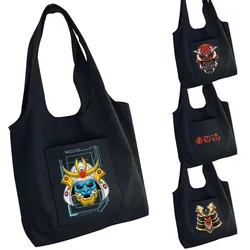 Canvas Bag Ladies Shopper Tote Bag Monster Printed Pure Cotton Side Pocket Storage Bag Travel Fashion Portable Messenger Bags