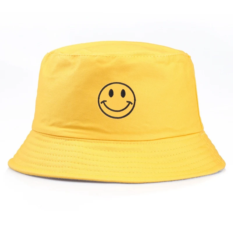 Women Smiling Face Panama Bucket Hat Smile Face Design Flat Sun Fishing Fisherman Bob Hat Hip Hop Cap