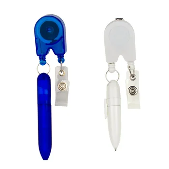 

2 In 1 ID Card Badge Reel Holder Clip + Ball Pen Retractable Dual Cord Nurse Office Favor