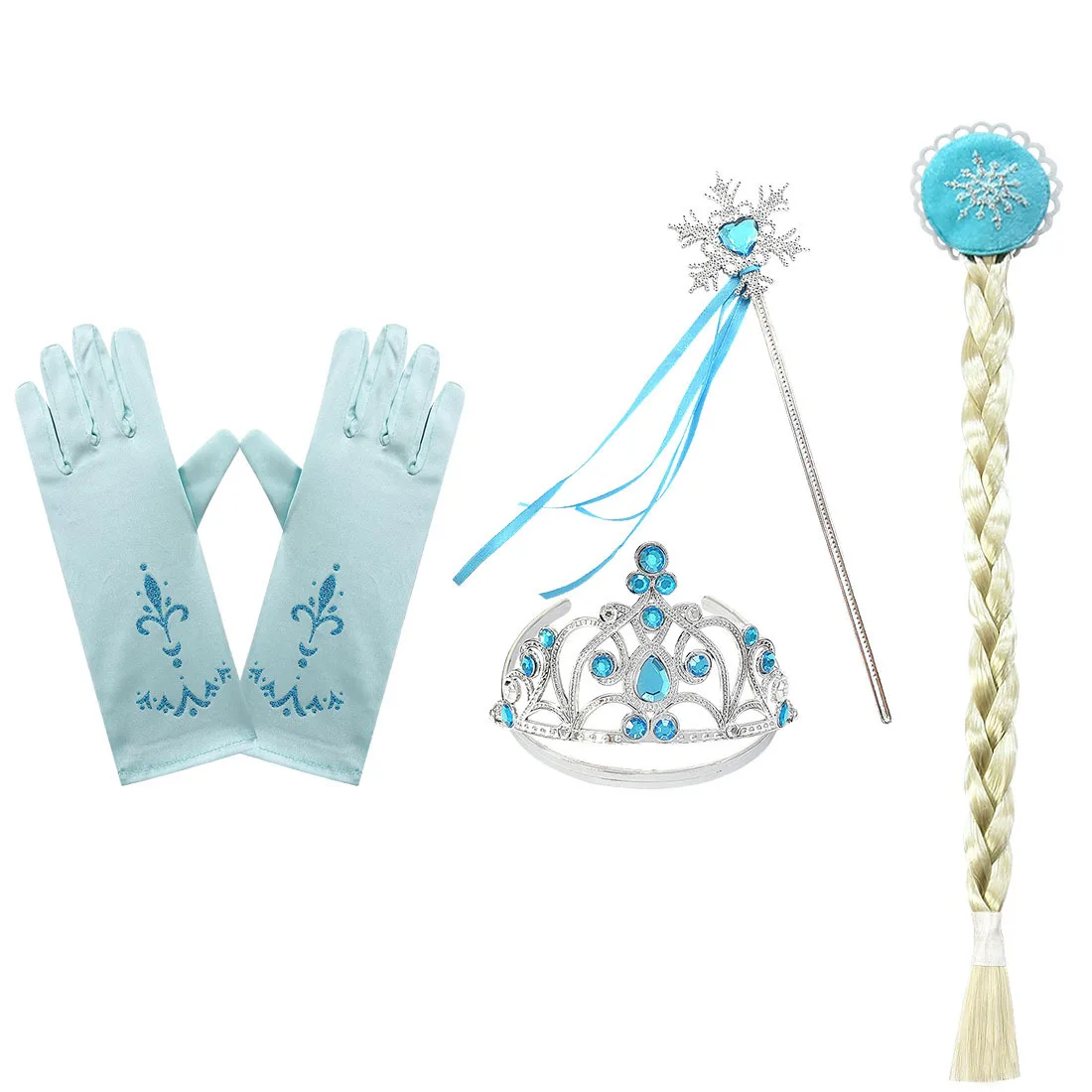 

Halloween Girls Princess Accessories Set Elsa Princess Accessories Gloves Crown Wand Jewelry Set Elsa Wig Braid Cosplay Dress UP