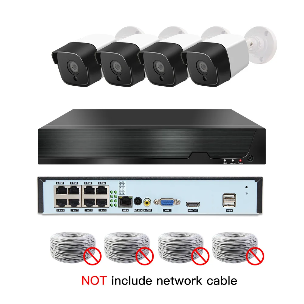 8ch 5MP POE комплекты H.265 системы видеонаблюдения PoE NVR Открытый водонепроницаемый Пуля IP камера сигнализация видеонаблюдения Видео P2P P6Spro - Цвет: 4cams NO cable