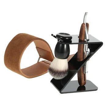 

Anself 4 in 1 Straight Razor + Shaving Brush + Brush Stand + Leather Strop Strap Man's Shaving Brush Set Razor Tools Kit