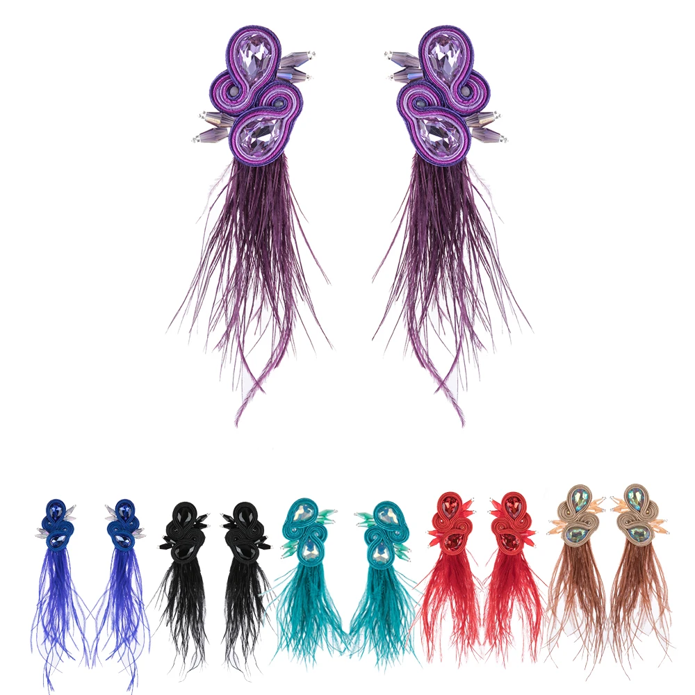 Женские длинные сережки ручной работы KPacTa украшение из кристаллов в