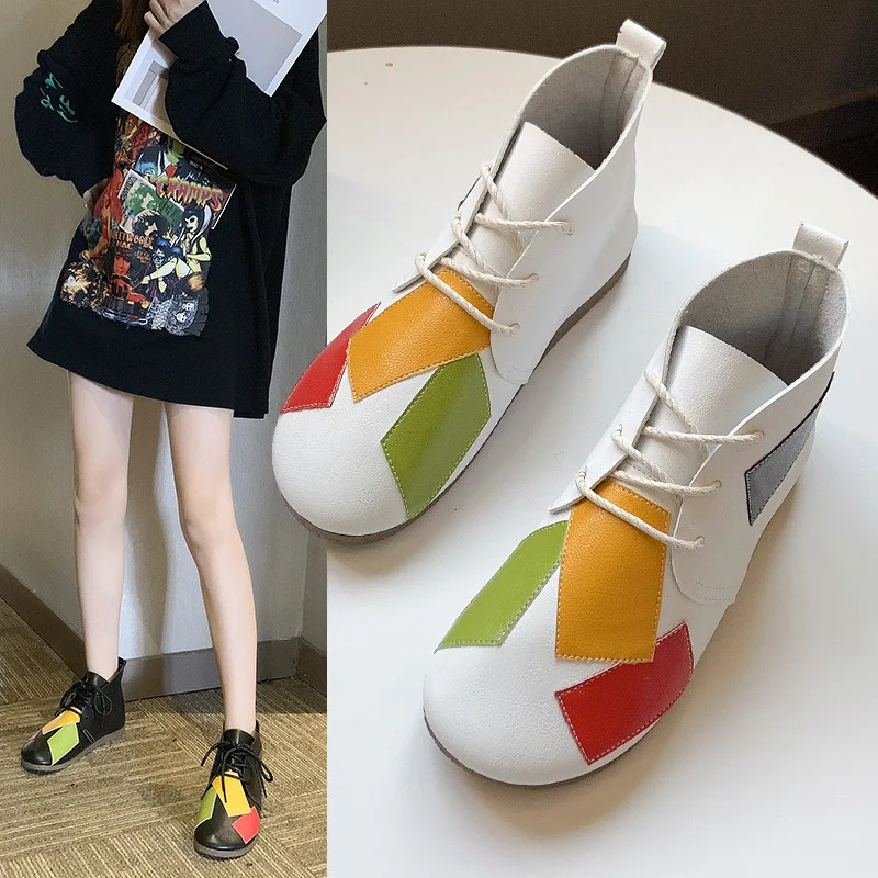 

2019 Autumn And Winter New Style round-Toe Comfortable Short Boots MORI Series Handmade Flat Boots Soft-Sole WOMEN'S Casual Shoe