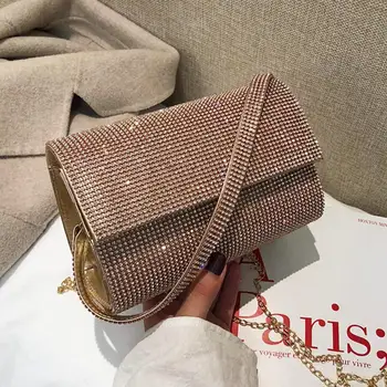 

Elegant Female Banquet Diamond Tote Bag 2020 New High Quality PU Lleather Women's Designer Handbag Chain Shoulder Messenger Bag