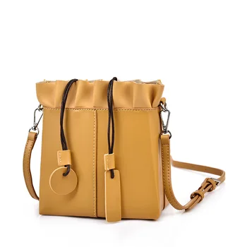 

2019 European fashion simple bucket bag women's designer handbag high quality PU leather single-shoulder crossbody bag WW008