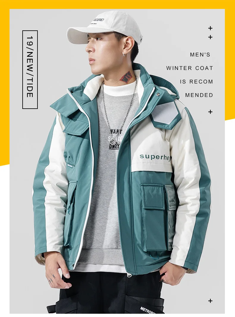 men casual intensification warm thickening down jacket Fashion multicolor hooded black yellow green thermal down coat