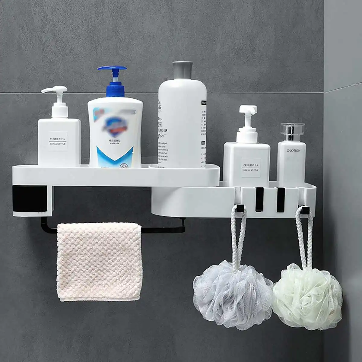 Punch-Free Corner Shower Shelf Bathroom Shampoo Shower Shelf Holder Kitchen Storage Rack Organizer Wall Mounted Type Shelves
