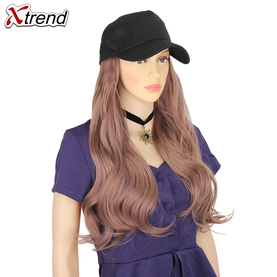 Xtrend Baseball Hat With Wavy Hair Extensions cap with hair for sassy sporty girl Long Synthetic extension