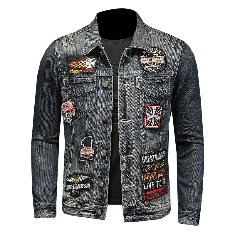 Personalized Hip-hop Denim Jacket / Men's Badge Patch Loose Tide Brand Cotton Street Fashion Clothing Coat |