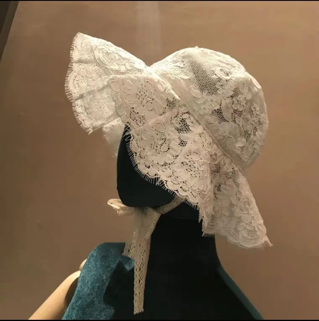 

Lace Hollow out Bucket Hat Korean-style Japanese-style Summer Breathable Large Brimmed Lace-up Windproof Wave Foldable Parent An