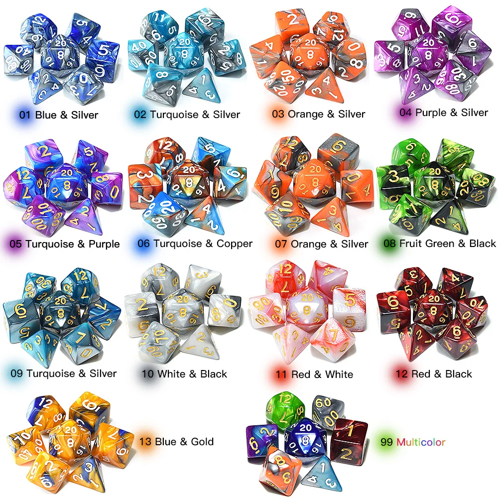 Mixed Color Dice Set for RPG Games with Black Velvet Pouch D4 D6 D8 D10 D% D12 D20