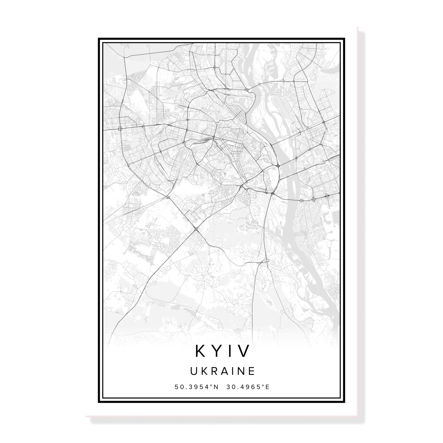 Kiev Print Street Map Decor Road Map Gift Kiev Map Poster Wall Art D112v4 Kiev  City Map Kiev Map Print