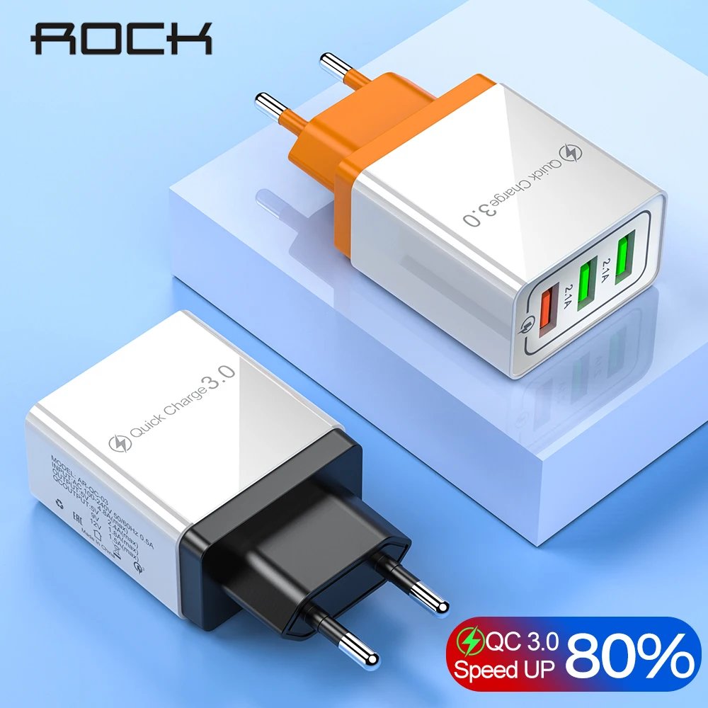 ROCK Quick Charge 3,0 зарядное устройство для телефона 3 USB QC 3,0 быстрое зарядное устройство для путешествий для samsung Xiaomi EU Plug