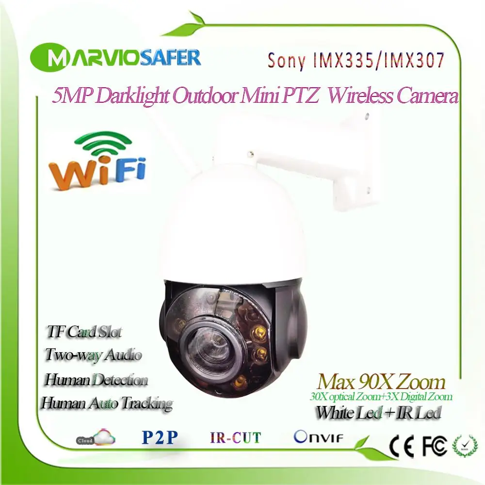 

Starlight 5MP 90X Human Detection Wifi POE PTZ Network IP Camera Sony IMX335 Sensor TF Card Slot Max 128GB, Audio Onvif RTSP