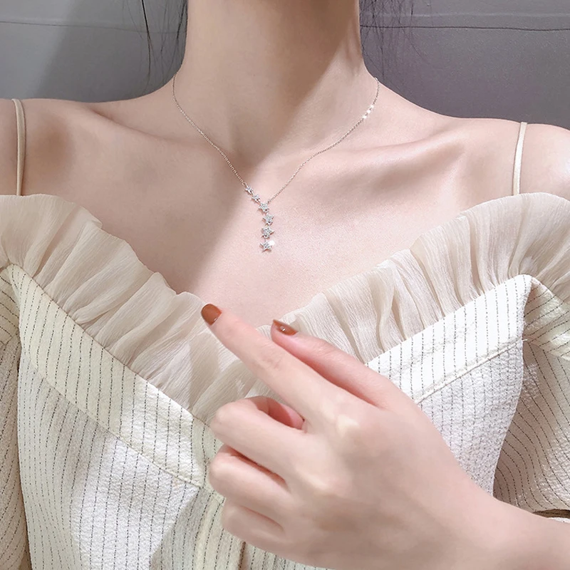 Trendy 925 Sterling Silver Dazzling Cubic Zirconia Shiny Star Pendant Necklace For Women Gift Star Choker Wedding Jewelry NK002 7 H5ae48bfece4e4a778e48b25dbe6b9df1b