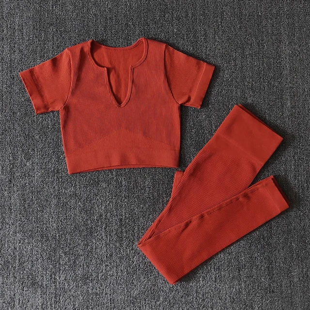 2/4/6PCS Seamless Women Yoga Set Workout Sportswear Fitness Bra Sport Pants Gym Clothing High Waist Leggings Shorts Sports Suits Red