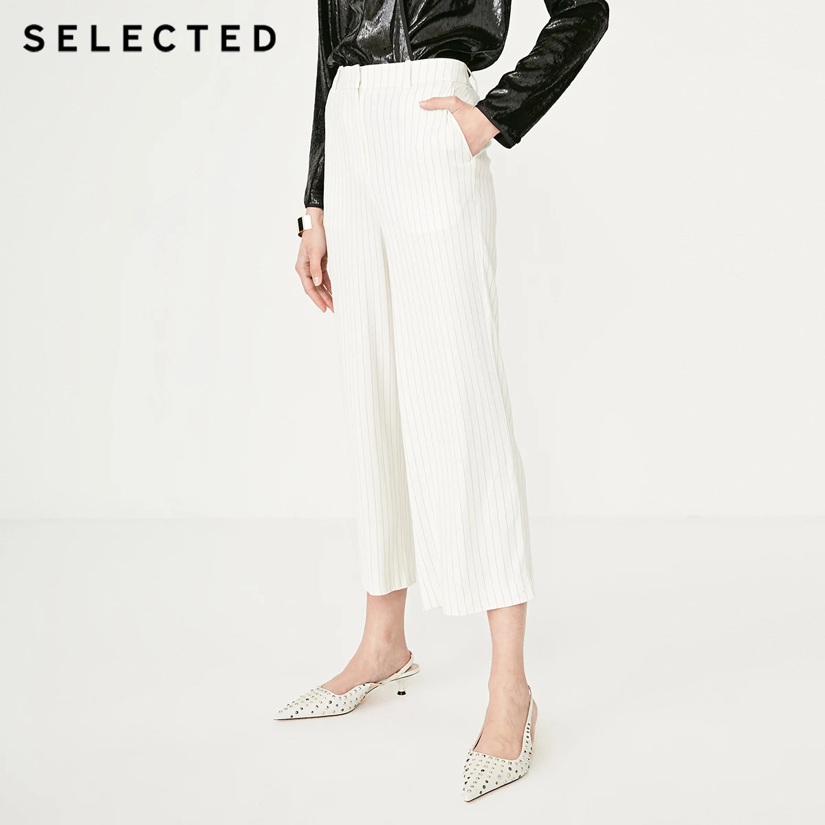 

SELECTED Women's Summer Striped Wide-leg Crop Pants SIG|419218504