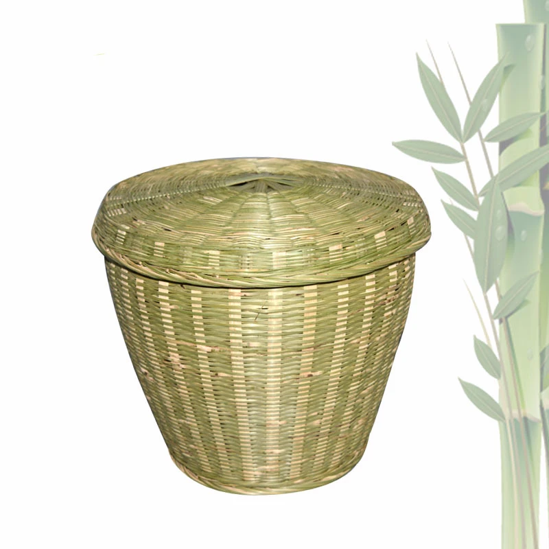 

Large bamboo wicker Laundry basket handmade storage organizer with lid fruit Picnic Kitchen Decor Sundries Round Panier Osier