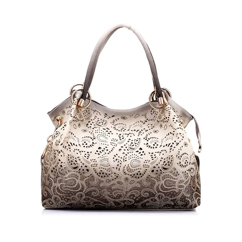 Large Gray Tote Bags Сумки с верхней ручкой для женщин, открытая сумка с эффектом омбре, цветочный принт, сумки через плечо, женские сумки-тоуты из искусственной кожи, винтажные сумки - Цвет: Large Gray Tote Bags