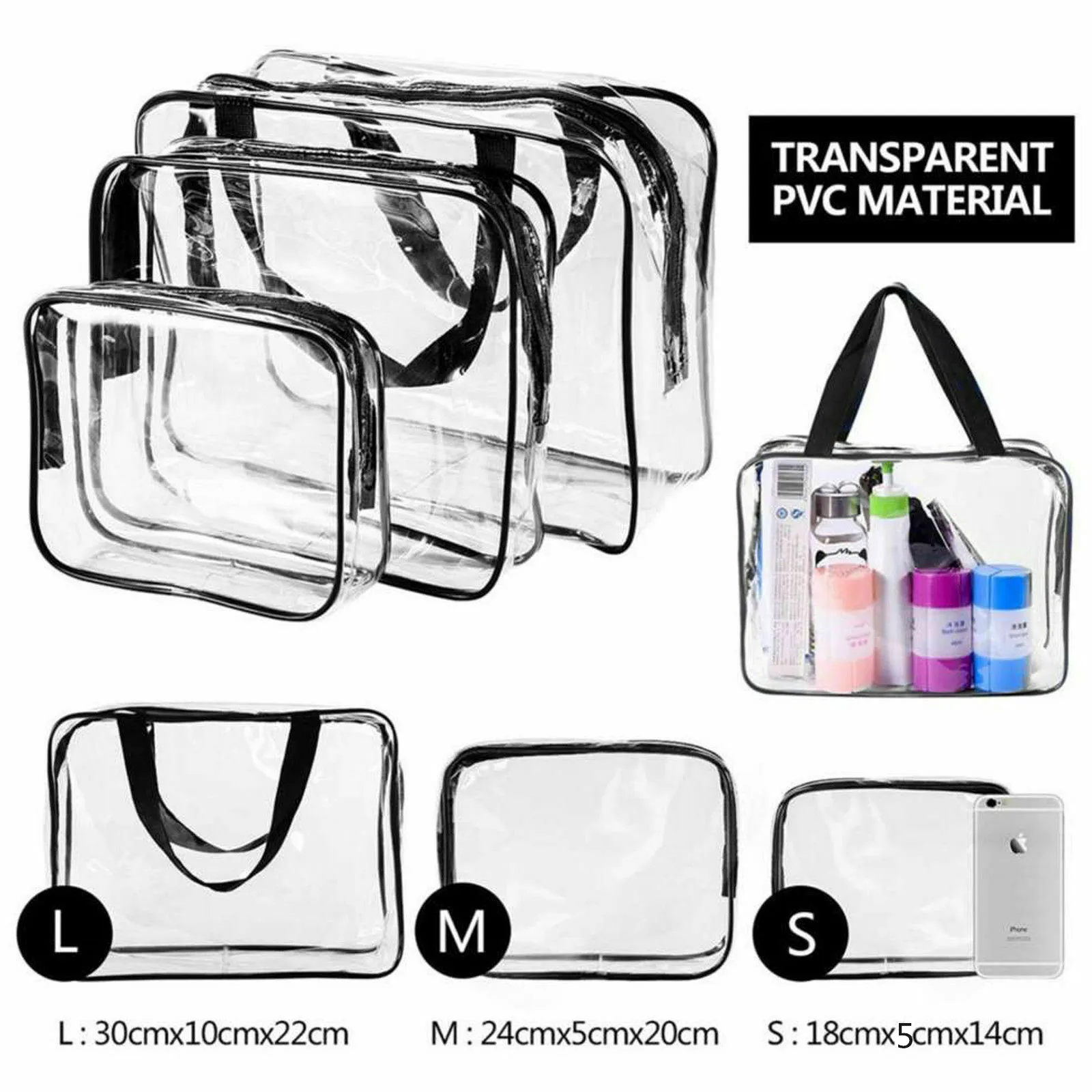 Neceser Transparente Viaje Avion,6 Piezas Bolsa Transparente,Bolsa Liquidos  Avion,Bolso Transparente de PVC,Neceser Viaje Avion Multifunción con