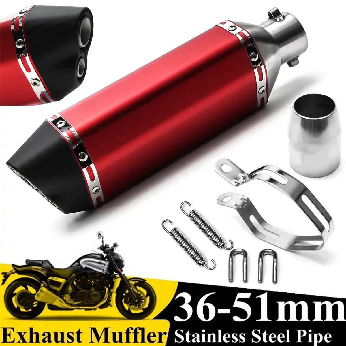 Locomotive sports car street car 38mm-51mm motorcycle double air outlet exhaust carbon stainless steel ATV scooter muffler tube